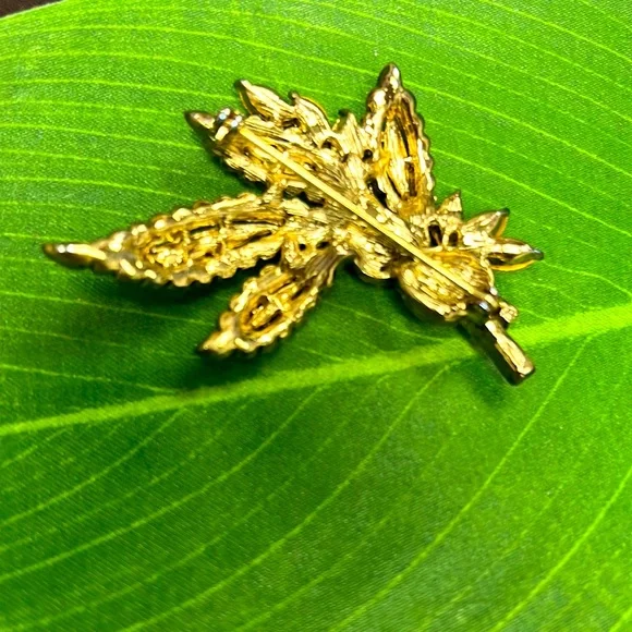 Vintage brooch with paradise, green and orange topaz and clear stones - Picture 3 of 3